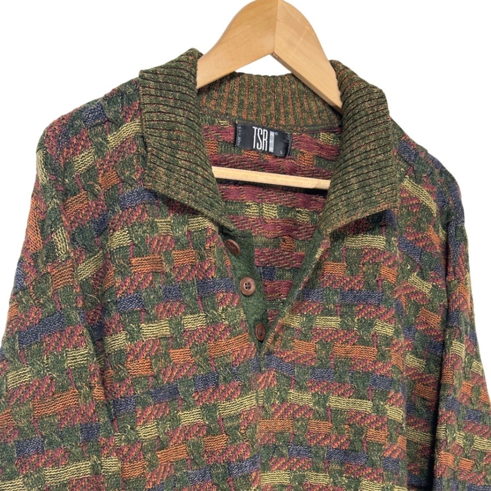 Vintage TSR Basketweave Knit Polo Sweater Made in USA Size Large EUC‎